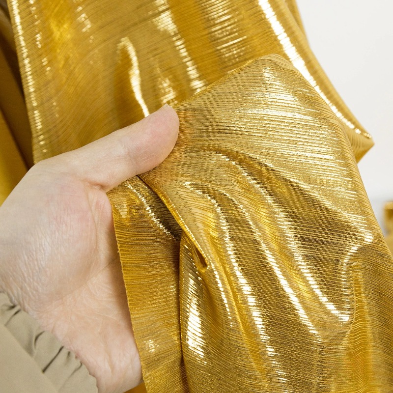 Evening Gown - Tecido de Malha Canelada Amarelo Dourado