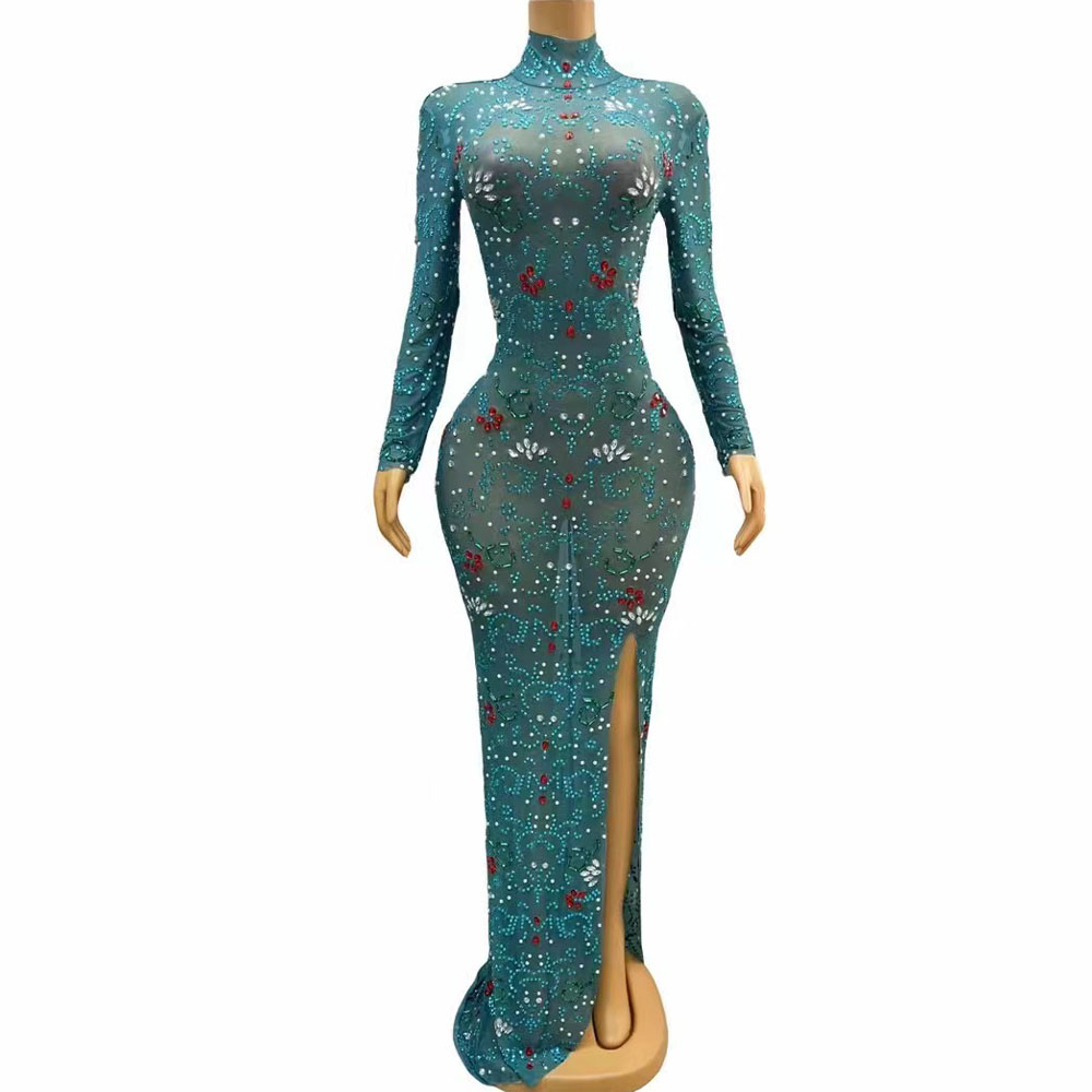 Women'S Red Formal Wear - Vestido de strass sexy com mangas