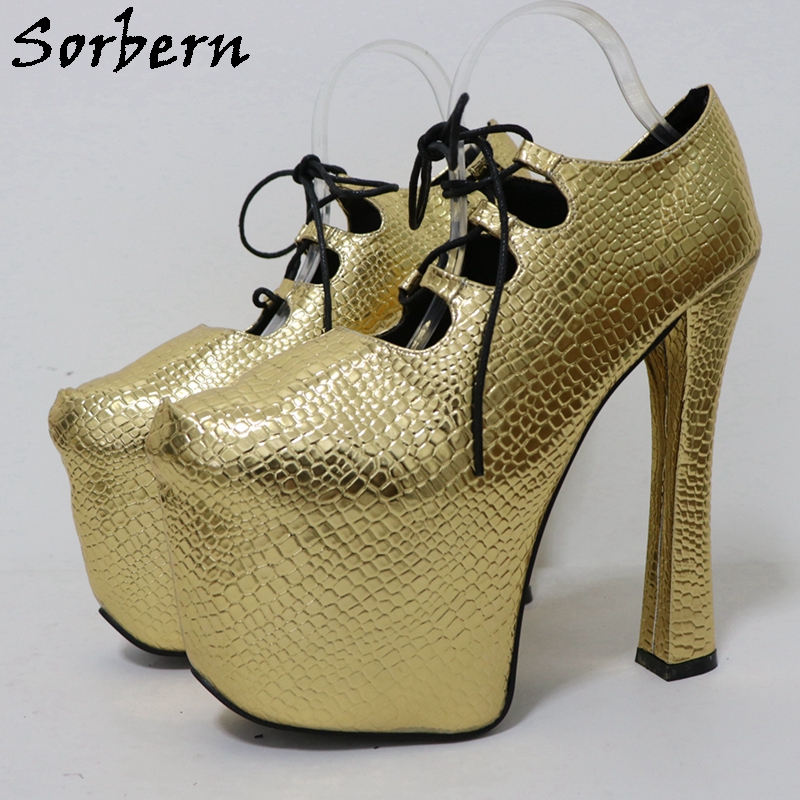 Sorbern ouro crocodilo 20cm bo - Pump Heel Block avaliação e preço
