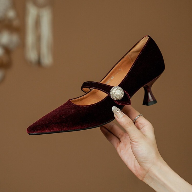 Vinho tinto apontou toe mary j - Womens Heels avaliação e preço